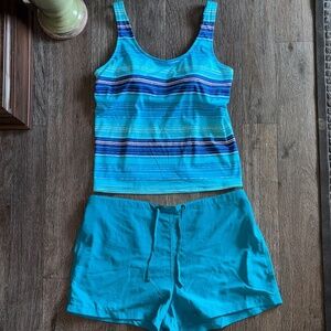 L L Bean 2 piece tankini top and swim shorts Sz 14